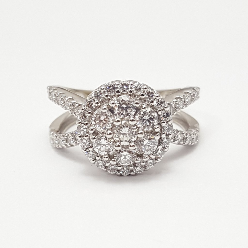 Unique 14k Solid White Gold Designer Split Shank Halo Diamond Engagement Ring